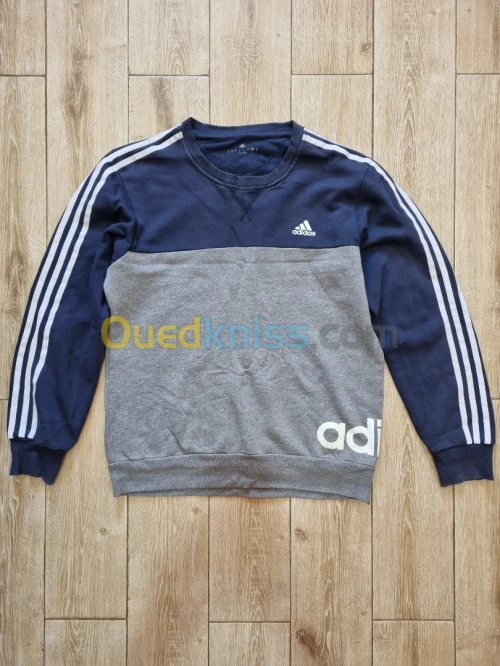 Adidas navy Ess 3 Stripe Sweatshirt.
