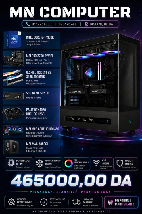 Config Intel Core I9-14900K / MSI PRO Z790-P WIFI / DDR5 TRIDENT Z 32GB 600MHz / PALIT RTX 4070 12GB / NVMe SSD 512GB