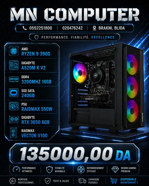 Config AMD RYZEN 9 3900 / GIGABYTE RTX 3050 6GB / GIGABYTE A520M K V2 / DDR4 CORSAIR 16GB 3200MHz / SSD 240GB