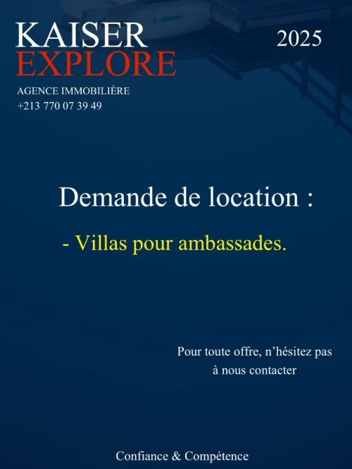 Cherche location Villa Alger Hydra