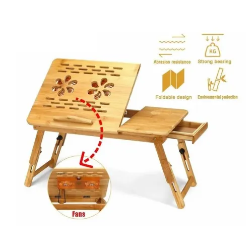 table Laptop Ordinateur Portable et mac book on Bois Bambou Pliable avec Ventilateur capsys BM62
