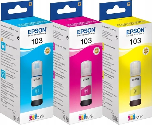 Jeux de 3 bouteilles d'encre EPSONE 103 D'ORIGINE couleur cyan magenta yellow
