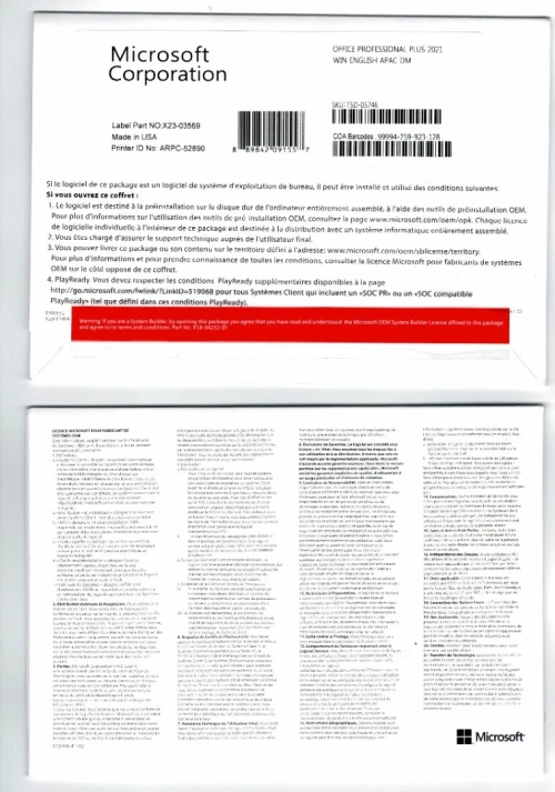 Licence Microsoft Office Professional plus 2021 Coffret (made in USA) [English APAC DM]