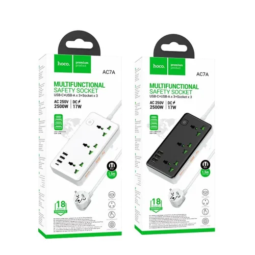 Multiprise universelle HOCO AC7A [3P/3USB/1C] 2500W/17W