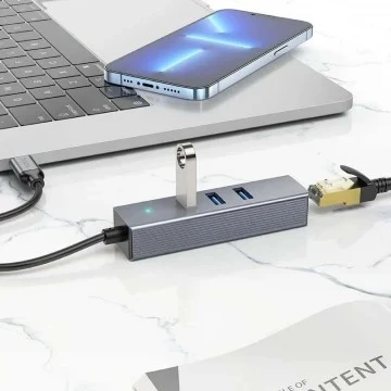 Adaptateur HUB 4 En 1 Type-C To RJ45 1000mbps + 3 X USB 3.0 HOCO HB34 GIgabit