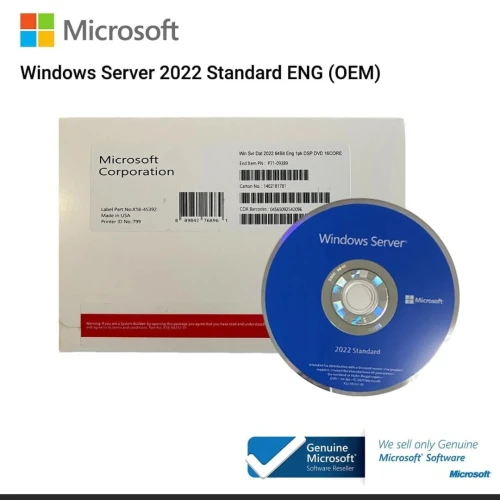 Licence windows server 2022 Standard  Coffret (made in USA) [64bit English 1pk DSP OEI DVD 16 Core]
