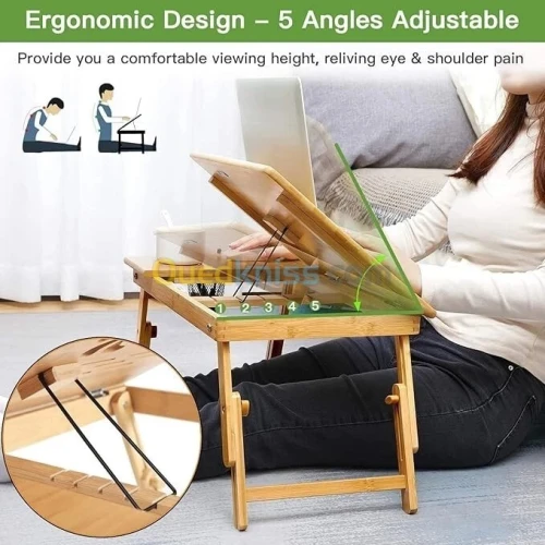Table & Refroidisseur avec Ventilateurs en Bois pour Laptop et mac Pliable & Réglable BM92 BAMBOO