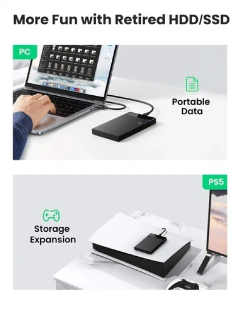 Rack UGREEN 2.5'' USB-C to USB 6Gbs REF: US221 [P/N: 50743]
