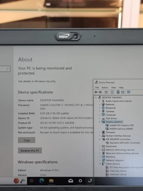 DELL 5480 I7-7820HQ 16GB 256SSD NVIDIA MX930 2GB