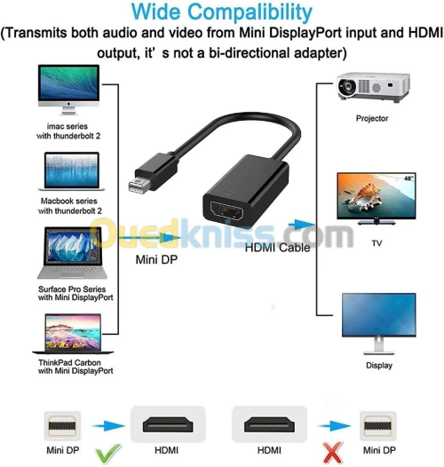 Adaptateur 4K Mini DisplayPort Vers HDMI Pour MacBook, Microsoft Surface Pro, Etc