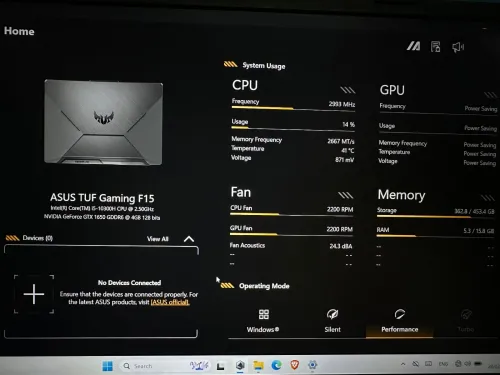 LAPTOP Gaming ASUS TUF F15 i5-10300H RAM 16Go SSD 512Go GTX1650