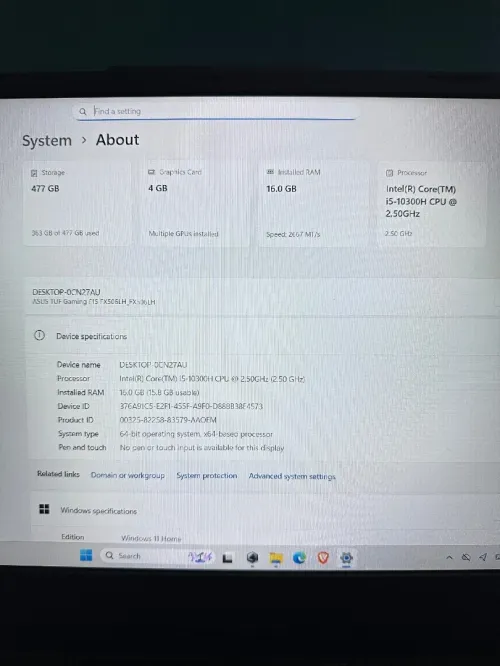 LAPTOP Gaming ASUS TUF F15 i5-10300H RAM 16Go SSD 512Go GTX1650