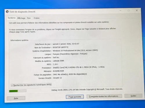 DELL LATITUDE 5590 / INTEL I5 8 EME / 8 G / 256 / 15.6 FHD