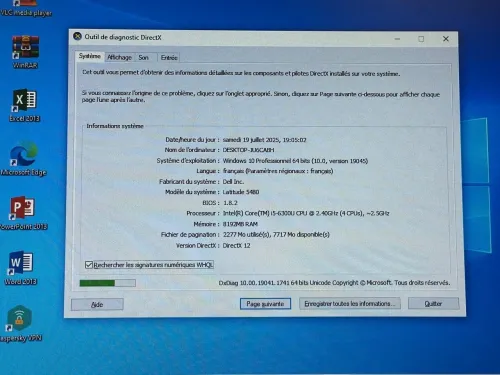 DELL LATITUDE 5580 / INTEL I5 7EME / 8 G / 256 / 15.6 FHD