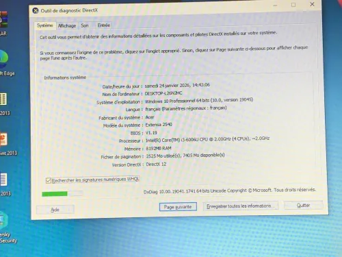 ACER EXTENSA 2540 / INTEL I3 6EME / 8G / 128 SSD / 15.6 ETAT NEUF