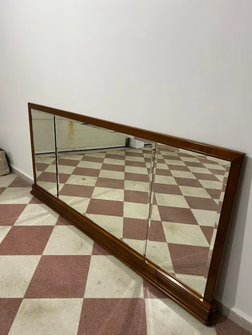Grand Miroir Bahut En Bois Massif & Verre Biseauté