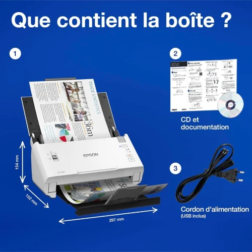 SCANNER EPSON WORKFORCE DS-410 WITH RECTO-VERSO A4 600 X 600DPI A 26PPM MONO COULEUR 3000PJ USB 2.0