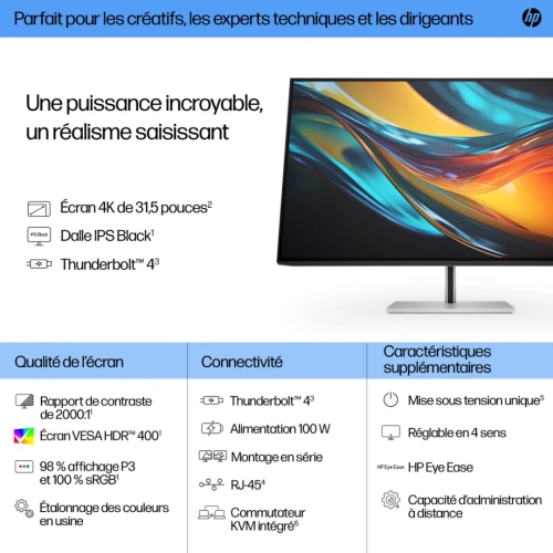 ECRAN HP 32 POUCES S7 PRO 4K/UHD/IPS 60Hz/5MS HDMI/2 DP/ROTATION/HDR/KVM/BLUE LIGHT NEW