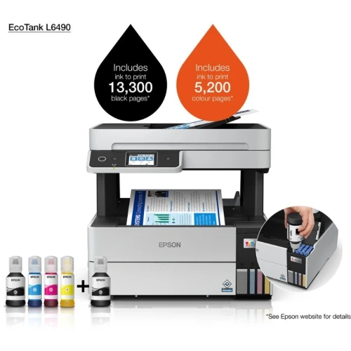 IMPRIMANTE EPSON ECOTANK L6490 MULTIFONCTION COULEUR 23PPM / WIFI / RÉSERVOIRS / RECTO-VERSO / FAX / RJ-45