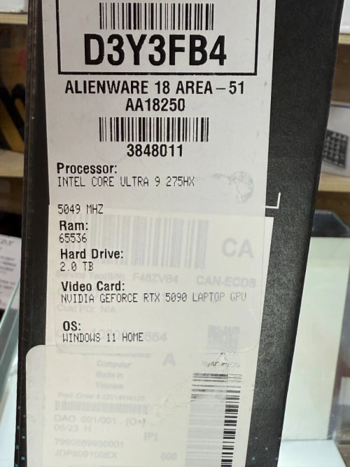 ALIENWARE 18 Area 51 ULTRA 9 275Hx 64Go DDR5 2To SSD NVIDIA GEFORCE RTX5090 24Go GDDR7 NEUF SOUS EMB
