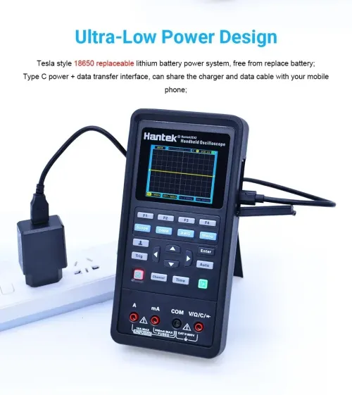 Hantek 2C72 2in1 Oscilloscope numérique + Générateur formes donde + Multimetre Portable USB2 Canaux 70MHz Ecran LCD Outil Avec batterie lithium  Grande Capacite AUTO A une touche - 2D72