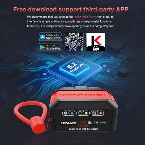 Nouveau : Scanner OBD2 Bluetooth KONNWEI KW906 ELM327 pour voiture, compatible Android et iOS.