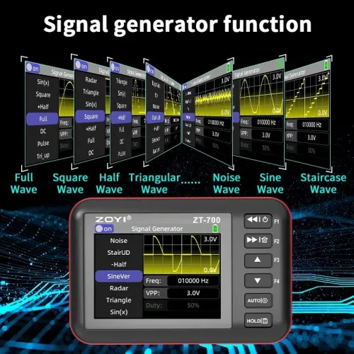 Oscilloscope portable 4-en-1 ZOYI ZT-700, bande passante 10 MHz, avec fonction d'émulateur de programmeur et enregistreur de formes d'onde