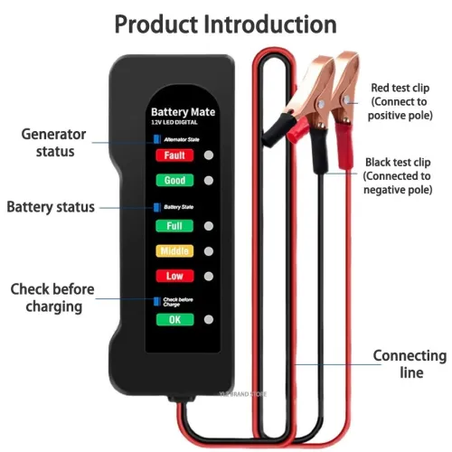 Testeur de batterie de voiture 12V, testeur d'alternateur automobile, vérificateur de batterie, analyseur pour vérifier le système de charge de batterie d'alternateur