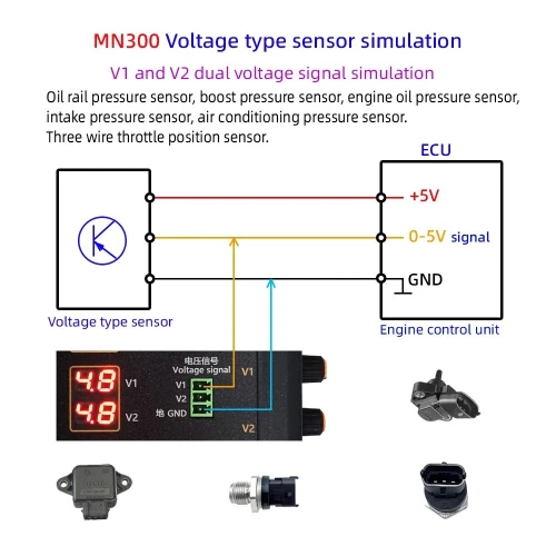 MN300 simulateur de capteur automatique testeur de Signal Automobile Rail d'accélérateur de voiture capteur de débit de pression d'huile d'oxygène générateur de Signal