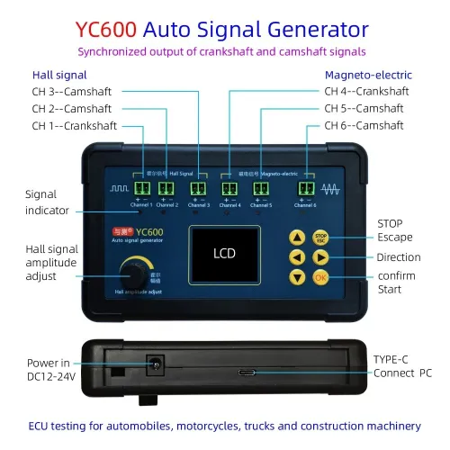 YC600 générateur de Signal automatique à Six canaux ECU testeur d'entretien informatique vilebrequin arbre à cames moto CKP CMP simulateur de Signal