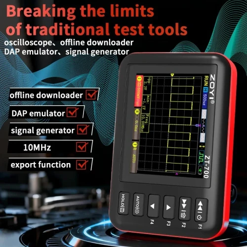 Oscilloscope portable 4-en-1 ZOYI ZT-700, bande passante 10 MHz, avec fonction d'émulateur de programmeur et enregistreur de formes d'onde
