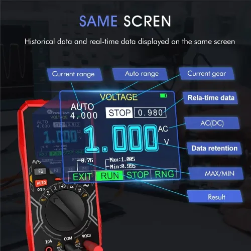TOOLTOP ET2010A-Multimètre d'oscilloscope numérique portable, outil de test électrique multifonctionnel, 2 en 1, 2.5Msps, 1MHz