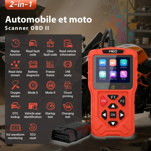 Nouveau Scanner JDIAG M60 OBD2 pour Code de défaut  Moto .  Véhicule, Lecture Gratuite, Réinitialisation ECU, outil De Diagnostic Automobile DTC