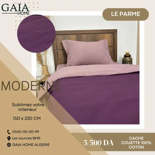 Parure cache couette et Taies d'oreillers 100% coton - LE PARME 1 place