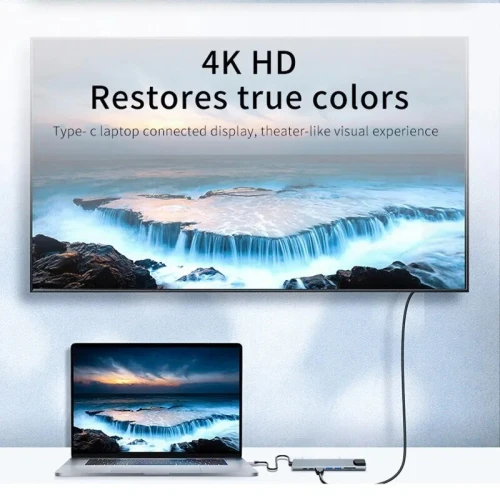 Station d'accueil 8 en 1 type-C 3.1 à 4K,HDMI, lecteur crt, RJ45 ect, Charge rapide pour laprop, mac
