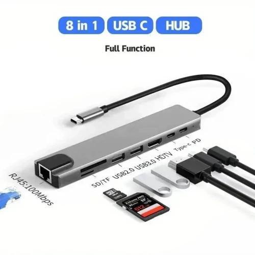 Station d'accueil 8 en 1 type-C 3.1 à 4K,HDMI, lecteur crt, RJ45 ect, Charge rapide pour laprop, mac