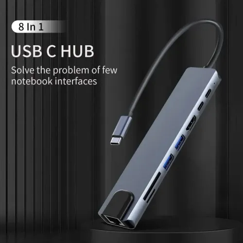 Station d'accueil 8 en 1 type-C 3.1 à 4K,HDMI, lecteur crt, RJ45 ect, Charge rapide pour laprop, mac