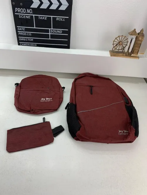 Sac à dos homme avec sac bandoulière et trousse 3en1 rouge  محفظة ظهر رجالية 3 قطع أحمر