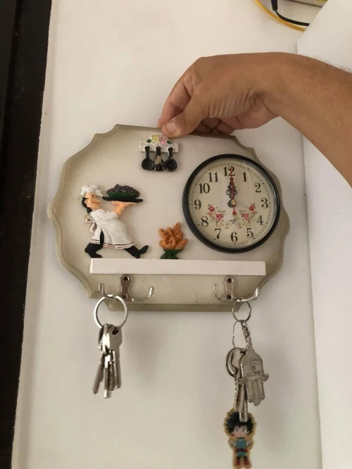 Vente Porte serviette et horloge de cuisine, avec emplacement porte clés, gants de cuisine ...