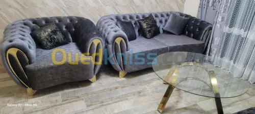 Ensemble de salon en velours gris