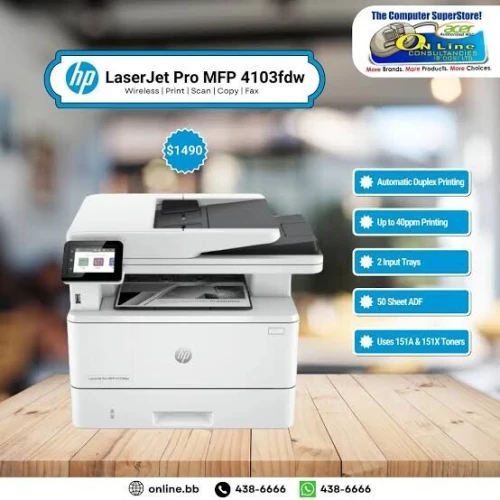 Imprimante HP Multifonction LASER JETPRO 4103FDW WiFi-LAN USB Hote / 40ppm / Recto Verso /Noir et blanc.