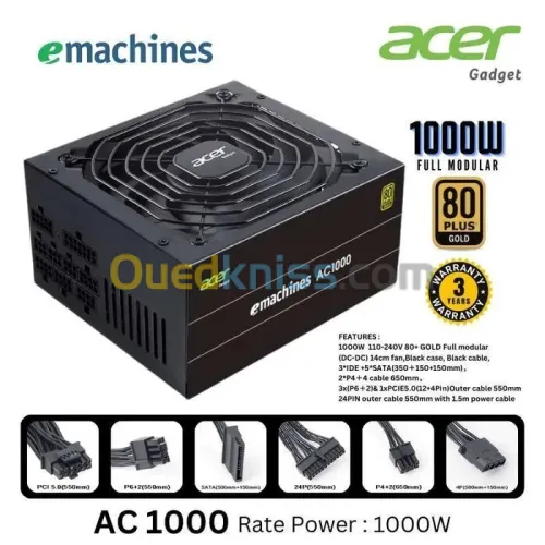 Acer AC1000 Black 1000W (PCIe5.0) 80Plus Gold Fully Modular Power Supply