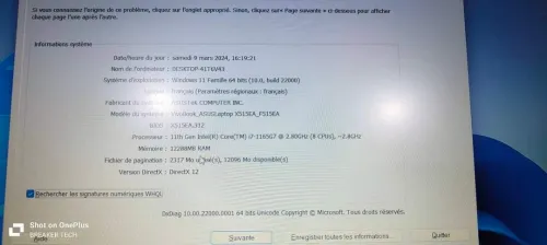 ASUS 15  Intel I7 1165G7  (11 eme gen)  Ram 12 go SSD 512 go     