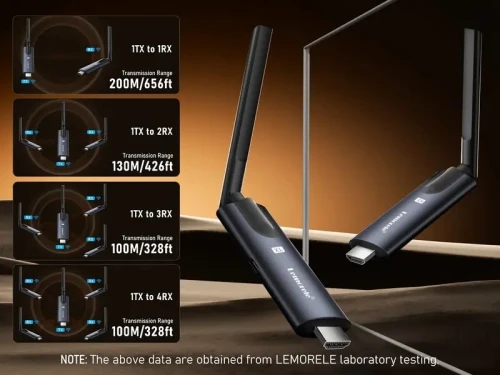 Lemorele kit émetteur et 3 récepteur HDMI sans fil, FullHD 1080p, 5Ghz, 200m