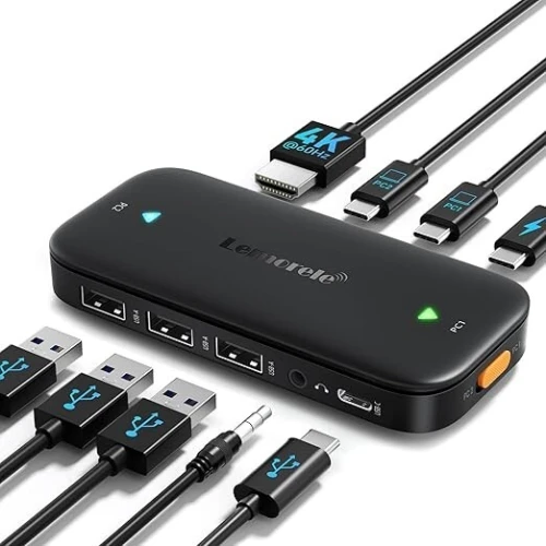 Lemorele Commutateur KVM USB-C compatible (macOS/Windows/Linux/Android)