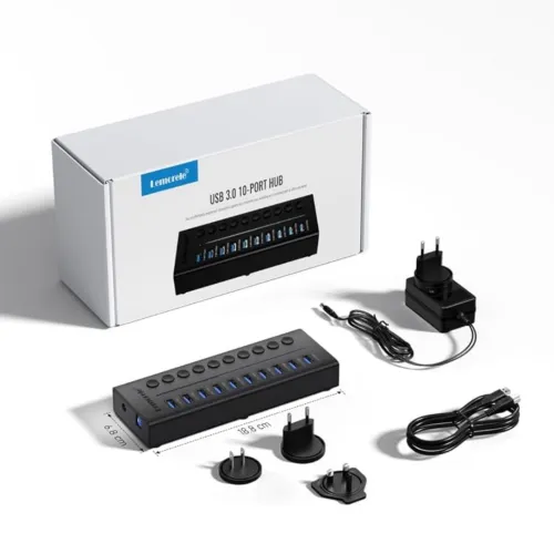 Hub USB 3.0 Lemorele 10 ports 24 W avec interrupteurs marche/arrêt LED individuels, répartiteur USB