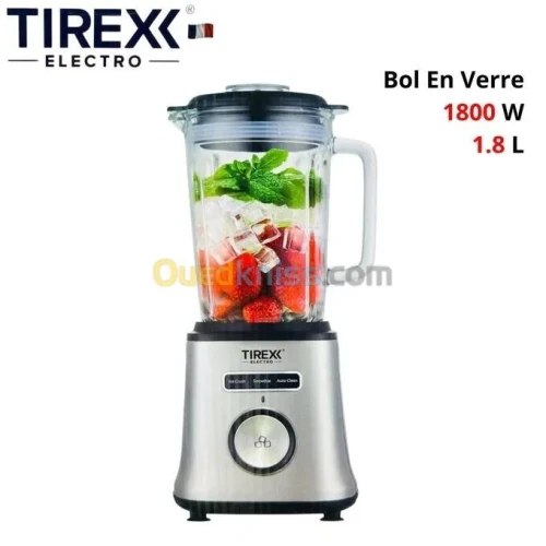 Blender Mixeur Electrique En Verre et Inox 1800W 1.8L Multifonctions TIREXX
