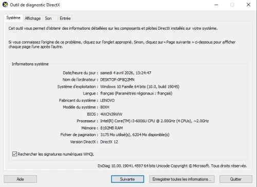 lenovo i3 6em génération 80HX