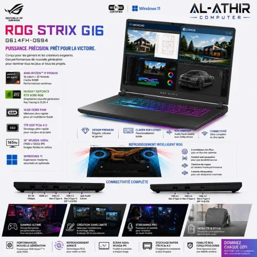 ASUS ROG Strix G16 Ryzen 9 9955HX | 16 Go DDR5 |1 To SSD | RTX 5050 8 Go DDR7 | 16p WUXGA 165 Hz
