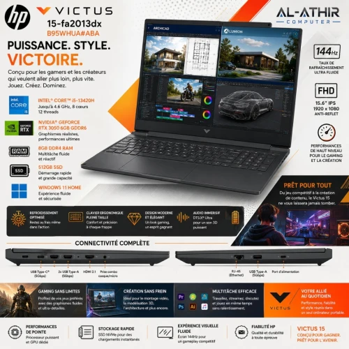 HP Victus-15 Intel Core i5 13420H | 8Go | 512Go | RTX 3050 6Go | Ecran 15.6 144Hz | Windows 11 H